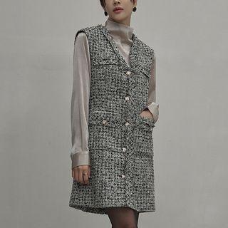 Button-up Tweed Vest Dress