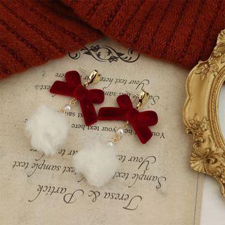 Heart / Star . Snowflake Alloy Pom Pom Dangle Earring