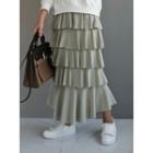 Band-waist Layered Cotton Maxi Skirt