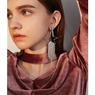 Non-matching Rhinestone Cut-out Star Earring 1 Pair - 925 Silver - Silver - One Size