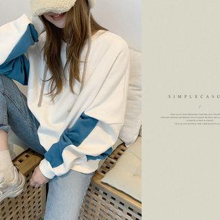 Dolman-sleeve Two Tone Sweatshirt Cream - One Size