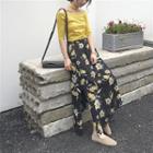 Set: Slim-fit Off-shoulder Short Sleeve T-shirt + Floral Skirt