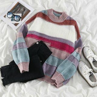 Color-block Crew-neck Sweater As Figure - One Size