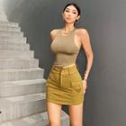 Plain Crop Tank Top / High-waist Plain Cargo Skorts