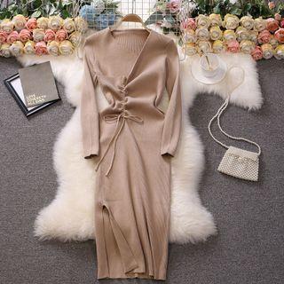 Knit Drawstring Midi Bodycon Dress