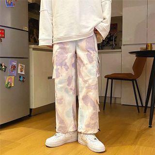 Tie-dye Print Cropped Cargo Pants