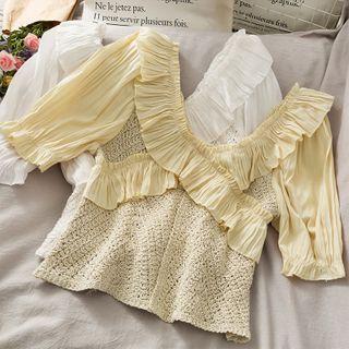 Patchwork Ruffled-trim Crop Top