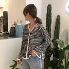 Striped Long-sleeve Knit Top As Figure - One Size