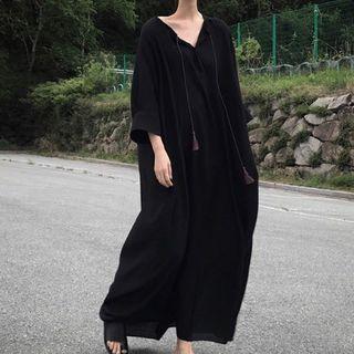 3/4-sleeve V-neck Maxi Dress