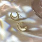Moon Rhinestone Earring 1 Pair - Silver Needle - Gold & White - One Size