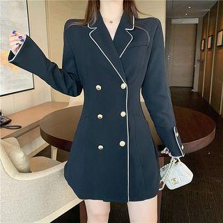Double Breast Contrast Trim Blazer Black - One Size