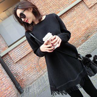 Long-sleeve Fringe Her Knit Dress