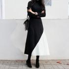 Pleated-panel Flared Maxi Knit Dress Black - One Size