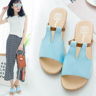 Faux-leather Low-heel Slide Sandals