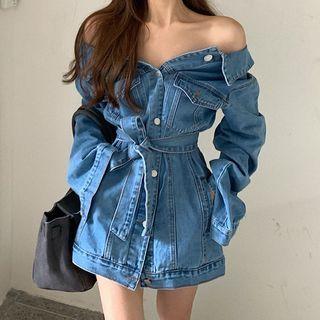 Cold Shoulder Long-sleeve Denim Jacket