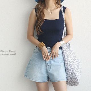 Sleeveless Square-neck Ribbed Top