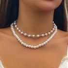 Set Of 2: Faux Pearl Necklace Gold - One Size