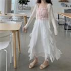 Camisole Top / Ruffle Trim Midi Skirt / Light Jacket