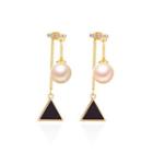 Triangle Faux Pearl Drop Earring 1 Pair - 01 - Black - One Size