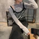 Zebra Print Camisole Top / Long-sleeve Cutout T-shirt / Set