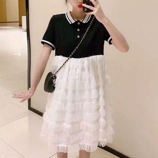 Short-sleeve Tiered Polo Dress