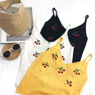 Spaghetti Strap Cherry Perforated Knit Top