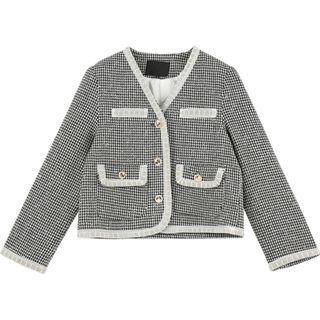 V-neck Hondstooth Cropped Jacket