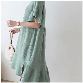 Bell-sleeve Frilled-hem Midi Dress