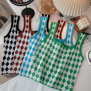 Two-tone Argyle Knit Tank Top