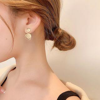 Alloy Cat Eye Stone Disc Dangle Earring 1 Pair - A216 - Alloy Cat Eye Stone Disc Dangle Earring - One Size