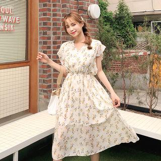 Floral Print Chiffon Dress Ivory - One Size