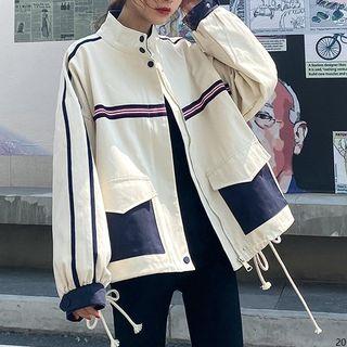 Contrast Lining Zip Cargo Jacket White - One Size