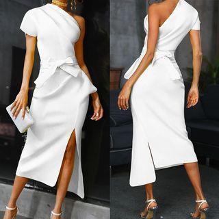 Cap-sleeve Slit Sheath Dress
