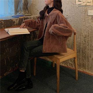 Dual-pocket Oversize Faux-suede Jacket Dark Khaki - One Size