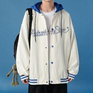 Letter Embroidered Hooded Baseball Jacket