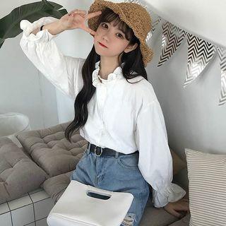 Frilled Puff-sleeve Loose-fit Blouse