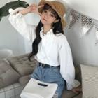 Frilled Puff-sleeve Loose-fit Blouse