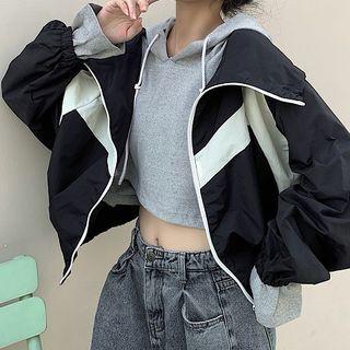 Cropped Hoodie / Contrast Trim Zip Jacket