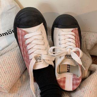 Plaid Panel Lace Up Sneakers