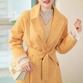 Single-button Trench Coat With Sash Yellow - One Size
