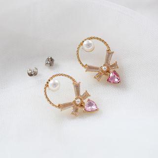 Rhinestone Heart Ribbon Earring 1 Pair - As Shown In Figure - One Size