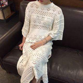 Pointelle Knit Midi Sweater Dress