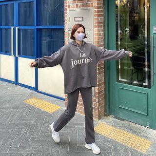 Letter-print Monotone Hoodie & Pants Set