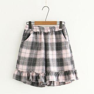 Frill Hem Plaid Shorts