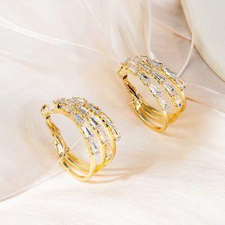 Rhinestone Layered Alloy Hoop Earring 1 Pair - E1517-1 - Gold - One Size