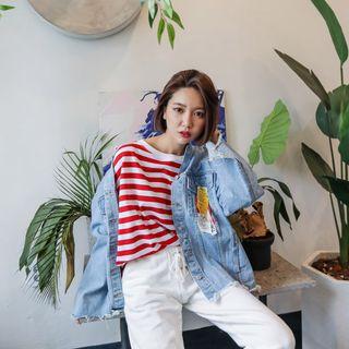 Frey-trim Pocket-detail Denim Jacket
