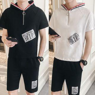 Set: Short-sleeve Zip Placket T-shirt + Shorts