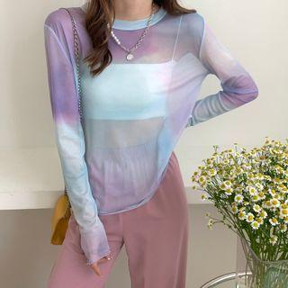 Tie-dye Sheer Long-sleeve Top