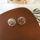 Resin Disc Earring 1 Pair - Silver & White - One Size