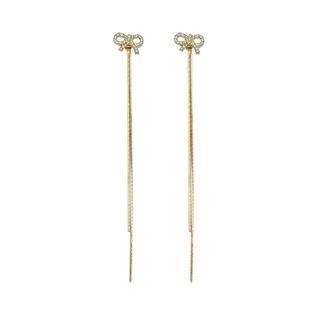Rhinestone Bow Fringe Drop Earring 1 Pair - Gold - One Size